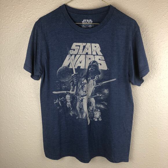 3/$15 🌻 Star Wars Mens Short Sleeve Blue Heathered Graphic Shirt Medium - Picture 2 of 7